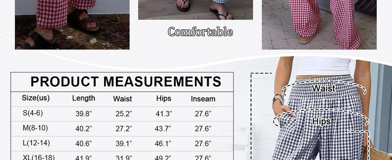 ANRABESS Womens Striped Gingham Palazzo Pants Lightweight Wide Leg High Waisted Lounge Pajama Pants Cute Casual Trousers with Pockets for Comfort