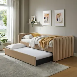 Veyla Channel Tufted Performance Velvet Twin Daybed With Trundle in Taupe