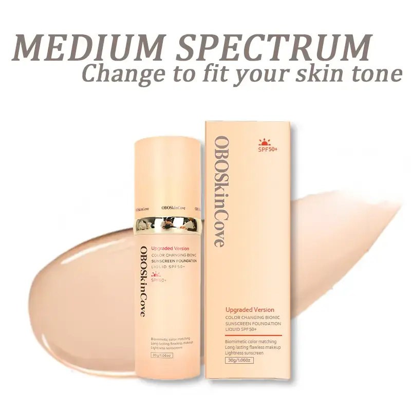 4-in-1 Tinted Sunscreen Foundation - SPF 50+ Upgraded Color-Changing Bionic Liquid, Normal Skin Moisturizing Concealer with UV Protection, Moisturizing Cosmetic for Summer Daily Makeup, Flawless Finish, Moisturize