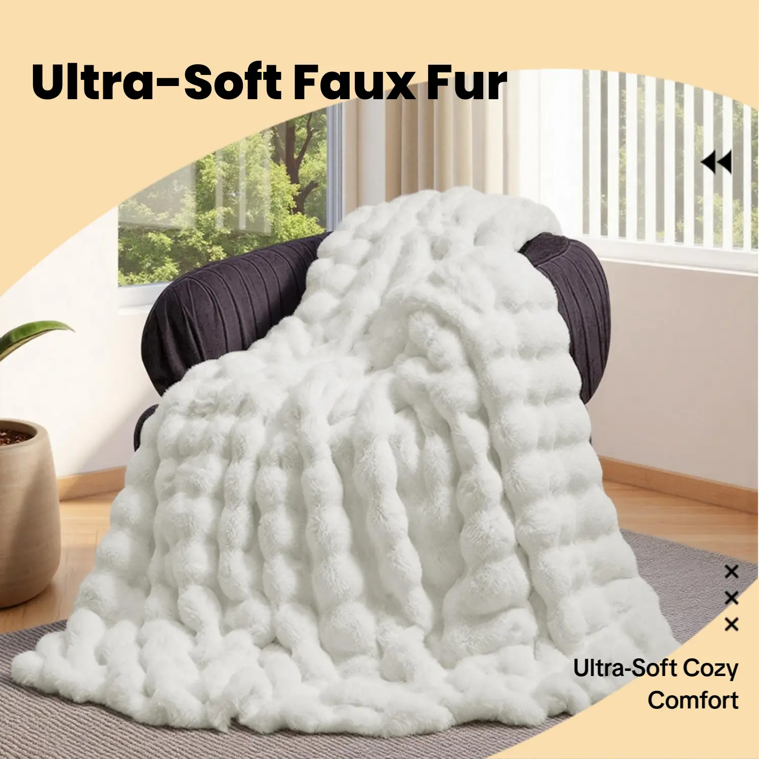 【3D Bubble Texture】Lotus Karen Faux Fur Throw Blanket, Ultra Fluffy Plush Blanket for Couch,  Thick Furry Plush Shaggy Blankets,Bed & Dorm,Gifts forWomen