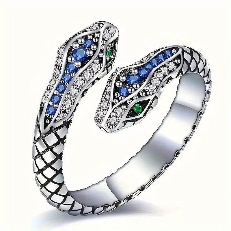 Chic Adjustable Snake Ring - Blue Alloy, Perfect for Daily Wear & Parties