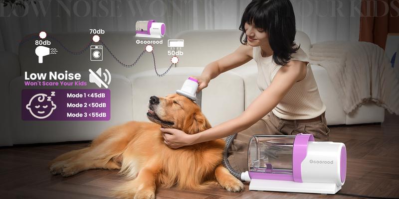 【Geoorood】 Geoorood Dog Grooming All-in-One Kit with Vacuum Brush 2.5L Large Pog, Stainless Steel Blades Lightweight Design 13KPa Suction Force Portable Cleaning Set #February Stock Up