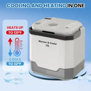 【Christmas Gift】35 QT (33 L) Electric Cooler & Warmer, Portable Car Refrigerator With Automatic Locking Handle, 12V Car Cooler for Vehicle & Trucks, 110V AC Home Power Cord, Plug In Coolers, Grey