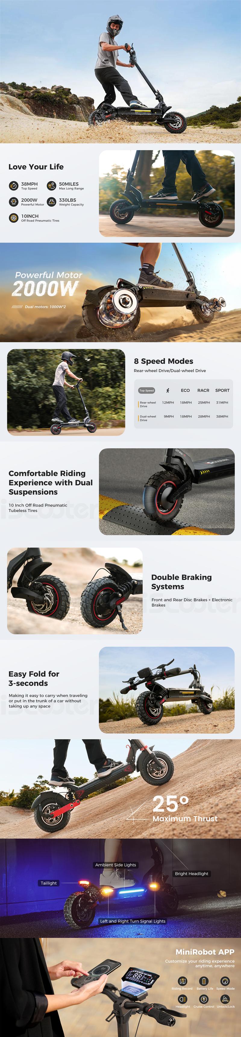 【Buy One Get One Free Storage Bag】X7P Electric Scooter, 2000W motor, 38 MPH Top Speed E Scooter & 50 Miles Long Range, 10" Offroad Pneumatic Tire Scooter for Adults with Turn Signals, Dual Braking Folding Electric Scooter, APP and Storage Bag