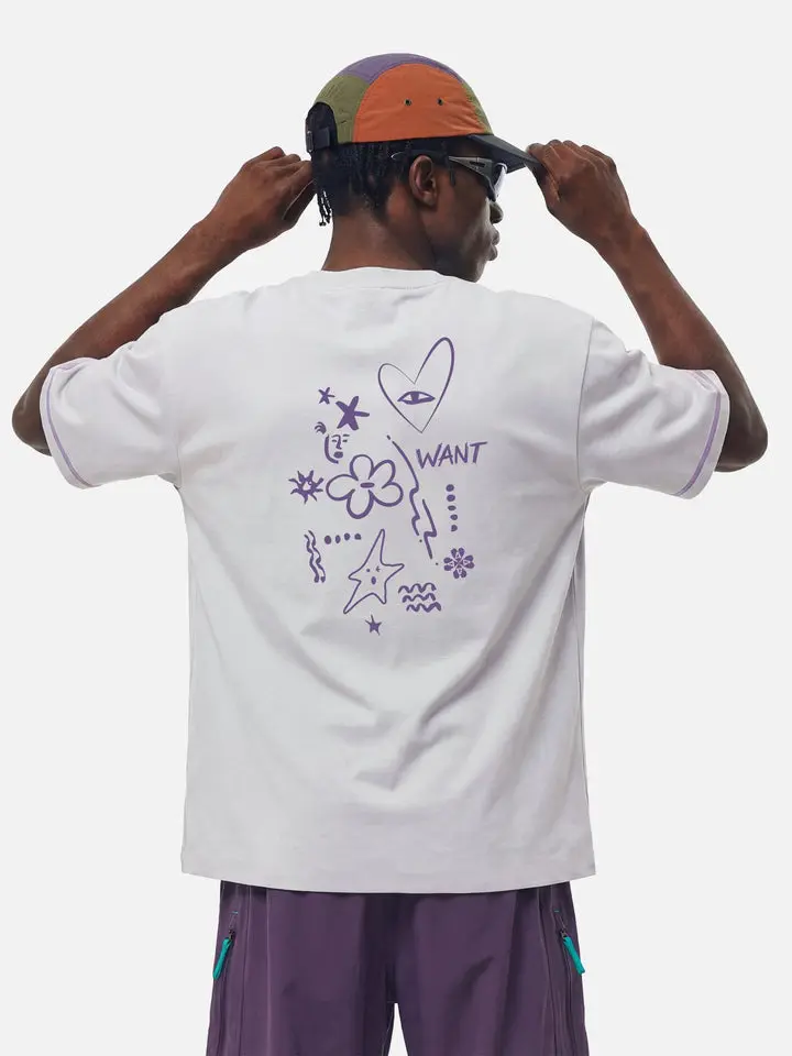 Aelfric Eden Breezy Oversized Field Tee Oversized Dropped Shoulder Fit Contrast Purple Stitching Detail Breathable Knit Fabric Casual Minimalist Streetwear Unisex Top,clothes for back to school,first day of school outfits