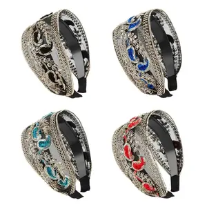 4pc Elegant Vintage Bohemian Headbands - Non-Slip Wide Hair Accessories with Sequins, Floral Embellishments for Women, Daily Wear, Spring Summer, Carnival Mardi Gras Masquerade Parties