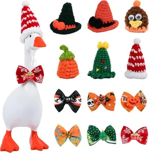 6 Set Holiday Desk Goose Outfits 7 inches Mini Goose Clothes Mini Knitting Hat & Bow Tie  Christmas  Halloween All Seasons Magnetic Desktop Goose Outfit Decor Accessories for Desk Goose or Duck