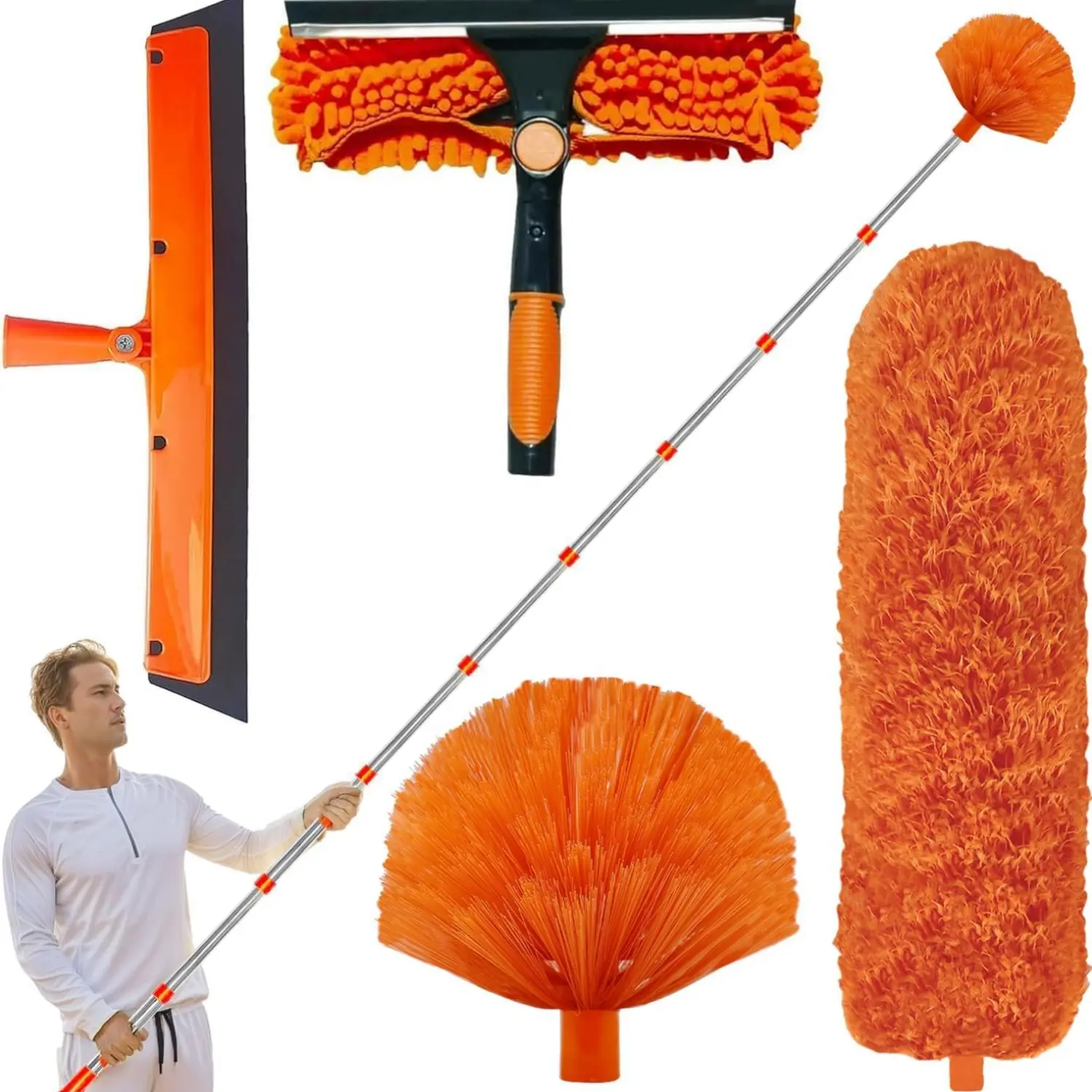 1 Set 20+ Feet High Reach Duster Kit with 3-14 ft Extension Pole,Ceiling Dusting and Window Cleaning Kit with Spliceable Pole,Window Washer & Squeegee,Cobweb Duster,Valentine's Day Gifts,Tools & Hardware,Summervibes