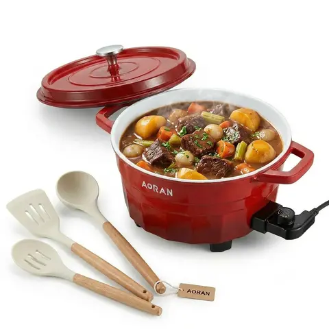 AORAN Nonstick Electric Enamel Pot - Rapid Heat Transfer, Heat Resistant, Ideal for Frying, Stewing, Boiling