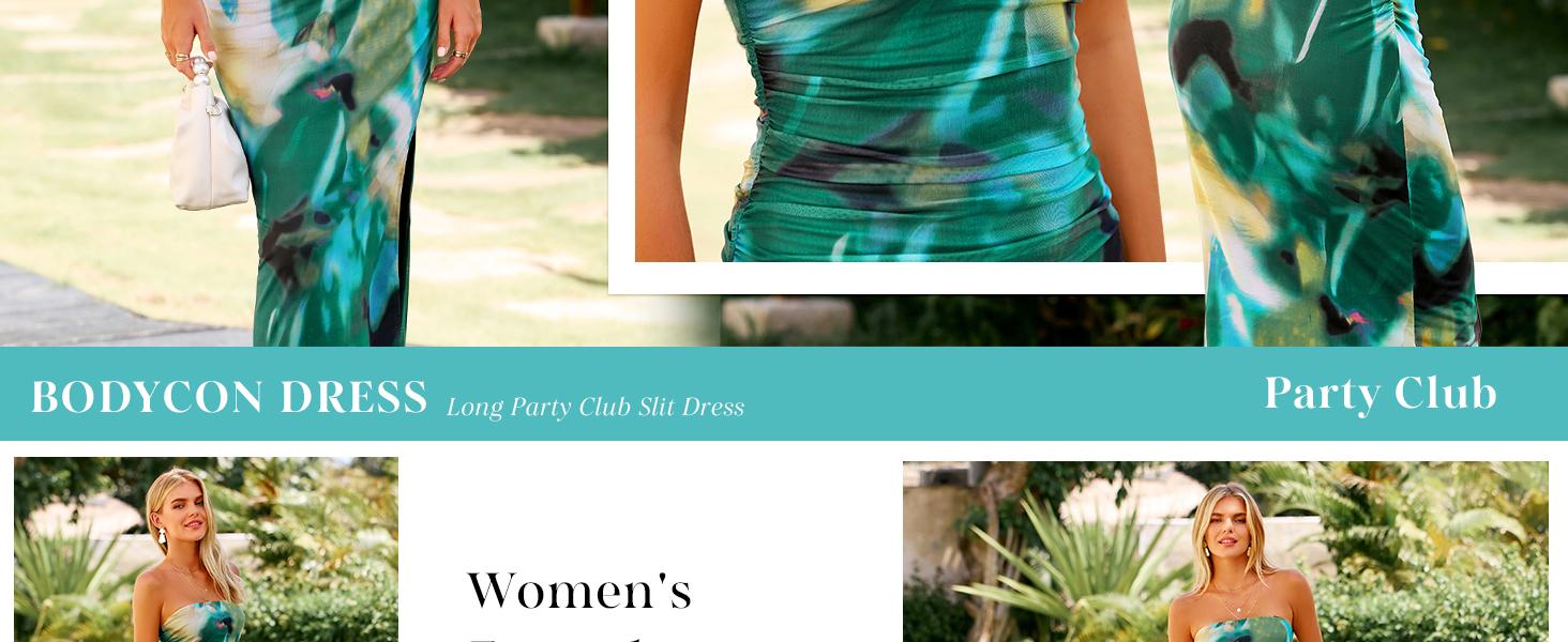 PrettyGarden Women's Summer Printed Strapless Bodycon Maxi Dress Ruched Side Slit Floral Tube Dresses PrettyGarden Women's Summer Printed Strapless Bodycon Maxi Dress Ruched Side Slit Floral Tube Dresses