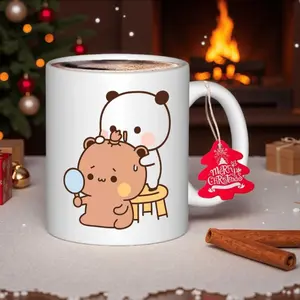 1pc Bubu Panda & Dudu Bear Ceramic Coffee Mug with Cute Panda Hair Stylist Design