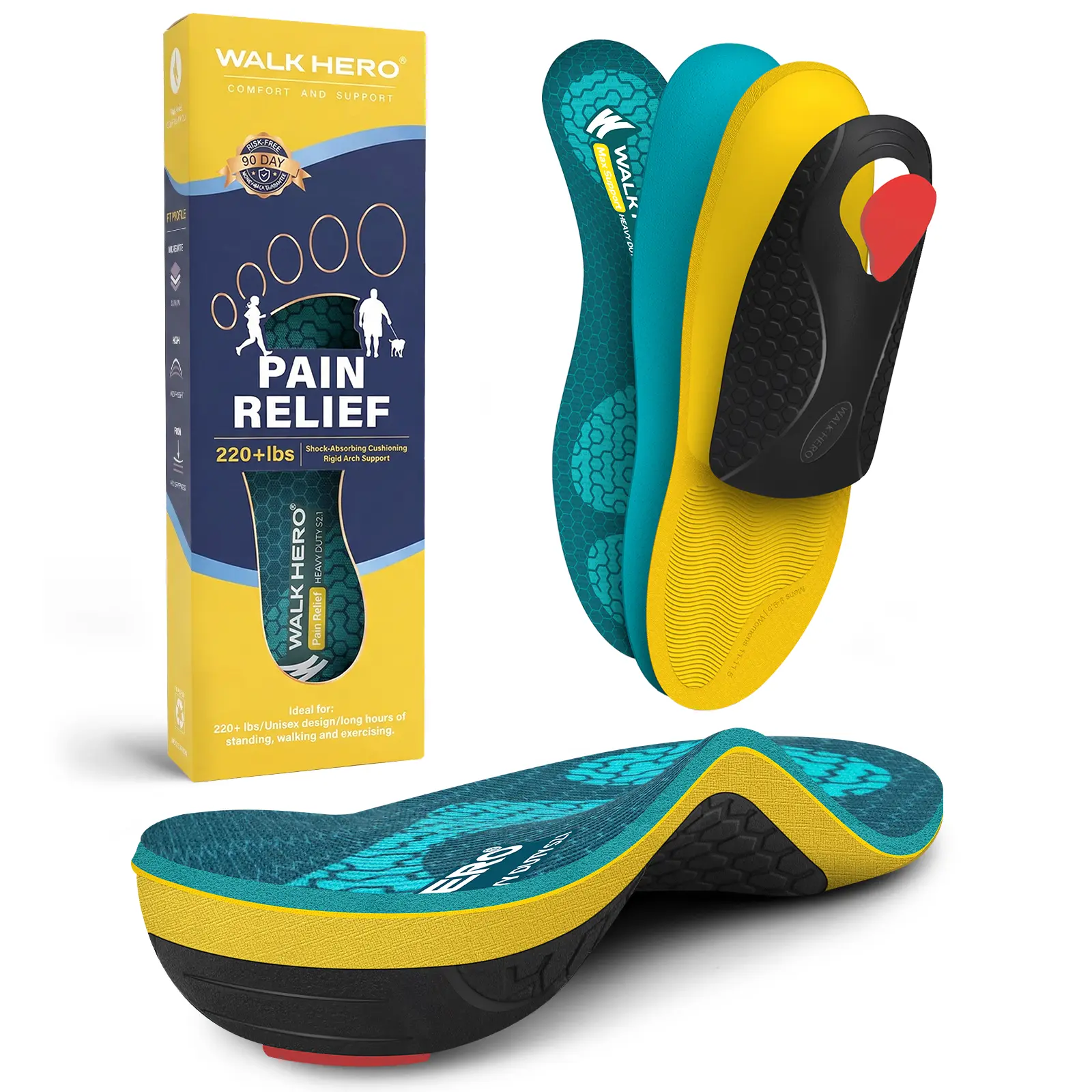 WALKHERO Heavy Duty Orthotic Insoles for 220+ lbs, High Arch Support Foam Pad for Plantar Fasciitis Relief, All Season Comfort for Casual and Workwear Footwear - TikTokShop Back to School Pick, SohoChic Style Pressure Relief Insole