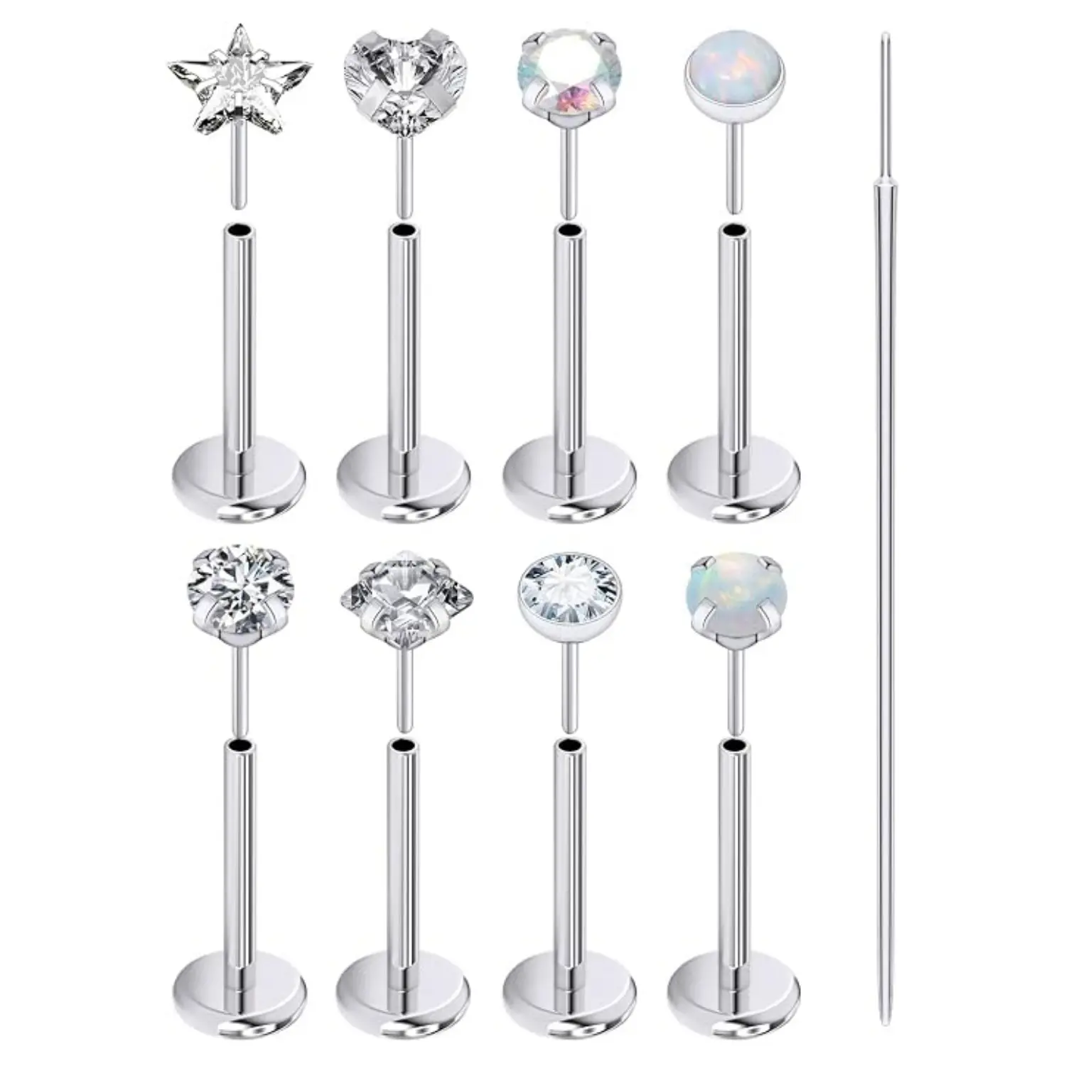 9Pcs Threadless Nose Rings Stud 20G 18G 16G Flat Back Nose Stud Surgical Steel Push In Nose Rings Opal Heart CZ Hypoallergenic Nose Piercing Lip Medusa Tragus Studs Earrings Piercing Taper - Home Improvement.