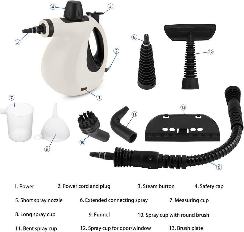 1200W Powerful Handheld Steam Cleaner with Detergent Container and Safety Lock with 12 Accessories, Multi-Purpose Pressurized Handheld Steamer/Steam Mop for Kitchen, Bathroom, Windows and Floors, Furniture and Kitchen Appliances.