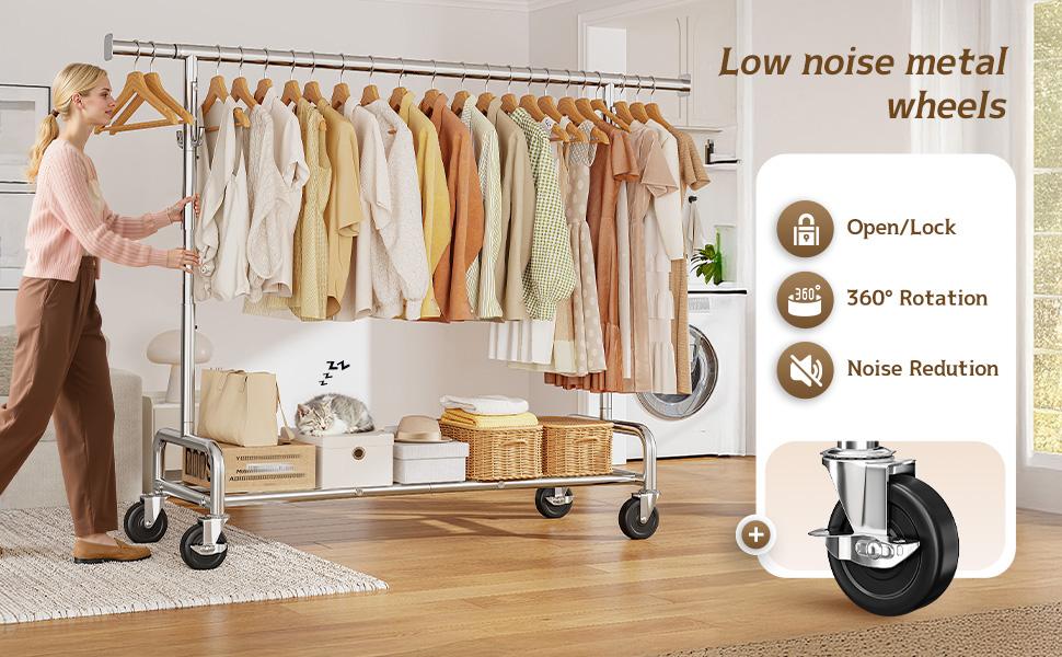 BePatio Clothing Rack for Drying,  Extendable & Height Adjustable Coat Clothing Rack with 4 Hooks for  Bedroom,Laundry,Outdoor,Clothing Store, Clothes Racks for Closet Holds Up to 220LBS,Portable Rolling Garment Rack with Lockable Wheels