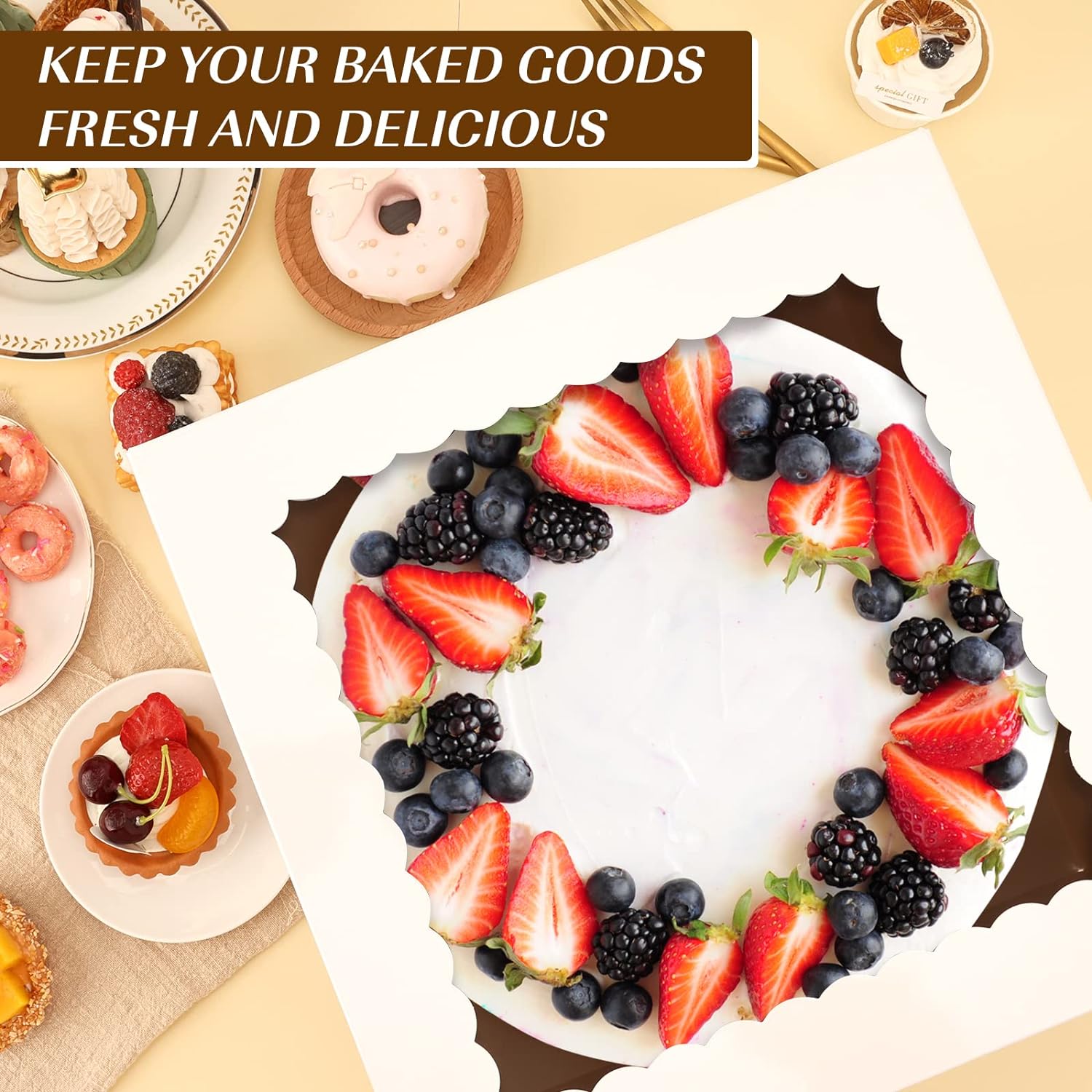 Moretoes 15Pcs Cake Boxes, 12x12x8 Inch White Bakery Boxes with Window Cake Containers Tall Dessert Cardboard Boxes