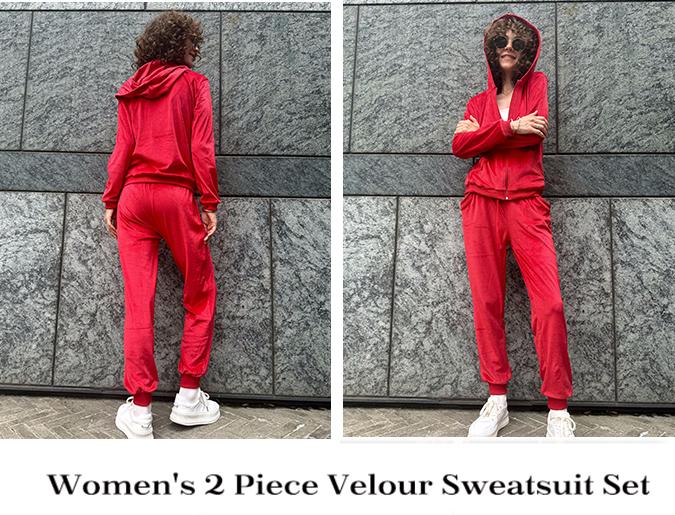 Women's Casual Velour Tracksuit Set Lightweight Full Zipper Hoodie & Workout Pants Velvet Sweatsuit Jogging Suits XS-XXL