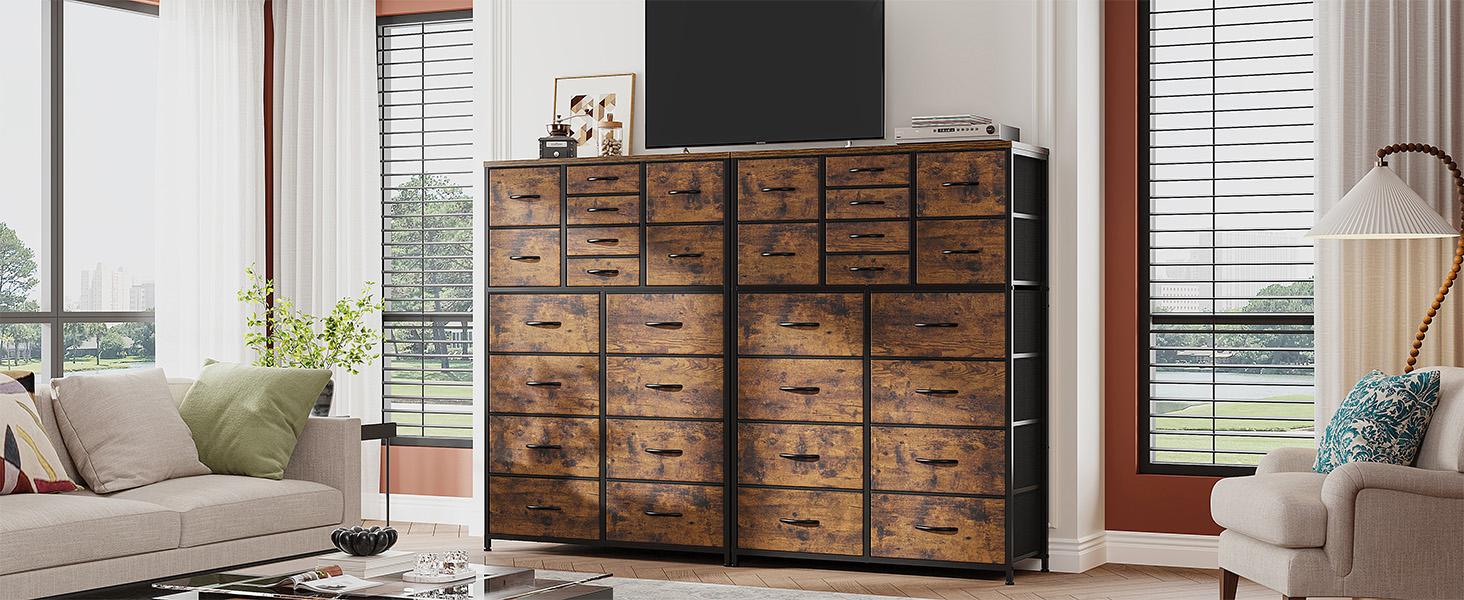 [New Year Gift]RaybeeFurniture 16 Drawers Dresser for Bedroom, 57" H Tall Dresser Organizer for Bedroom, Large Fabric Dressers & Chest of Drawers with Sturdy Metal Frame, Wood Top for Closet, Entryway, Hallway, Bedroom, Living Room