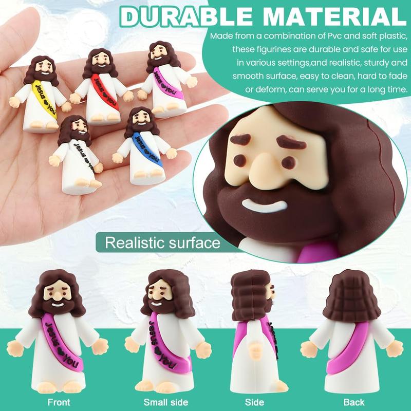 Bememo 30 Pcs Little Jesus Figures Original Design Jesus Love You Mini Rubber Toys to Hide and Seek Christmas Religious Party Favors Sunday School Baptism Gifts(Lively Colors)