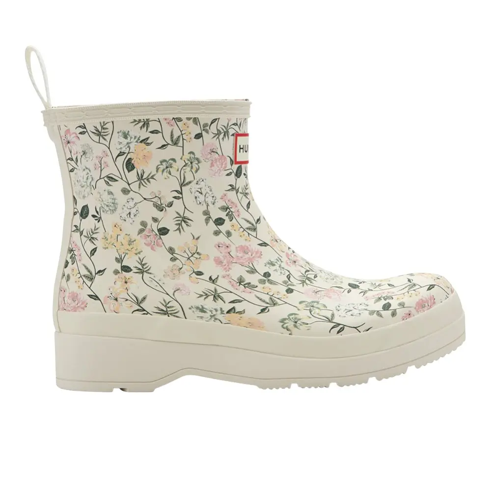 Hunter Womens Play Short Rain Casual Boots Ankle Low Heel 1-2" - Off White