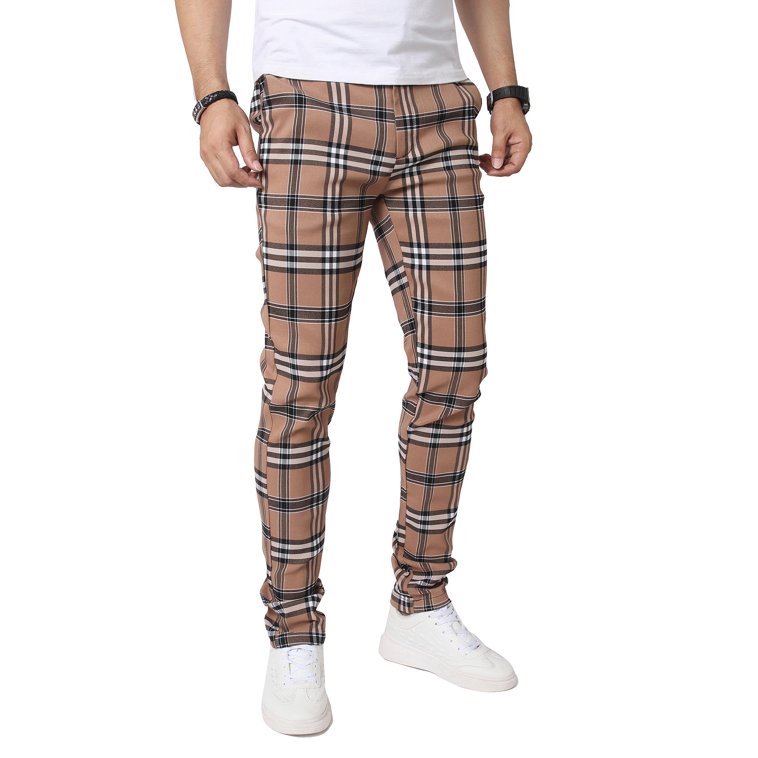 JUNBAOSS Men's Slim Fit Stretch Dress Pants Plaid Skinny Pants for Men, Straight Leg Fashion Comfort Flex Waist Pants, Men's Casual Business Golf Dress Chinos Pants