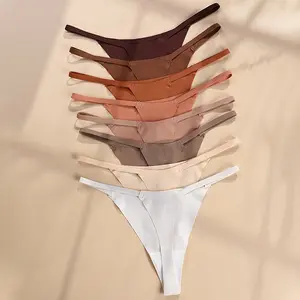 Women's Solid Seamless Thong Panties, Regular Fit Comfy Breathable Daily Wear, All Seasons Womenswear Underwear