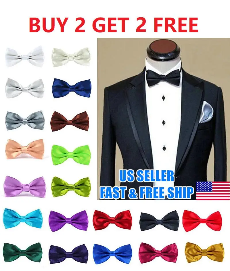 Men's Elegant Pre-Tied Adjustable-Length Plain Satin Bowtie - Formal Accessory for Weddings, Anniversaries, Birthdays, Anniversary Bow Tie, Birthday Bow Tie