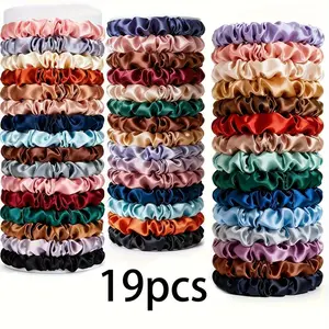 19pcs dmage-free thin hair ties for women - Multi-color assortment (suitable for blonde, brown, and red hair) | Bohemian/minimalist style elastic hair ties, perfect for ponytails, buns, and braids | Gentle hair accessories specifically