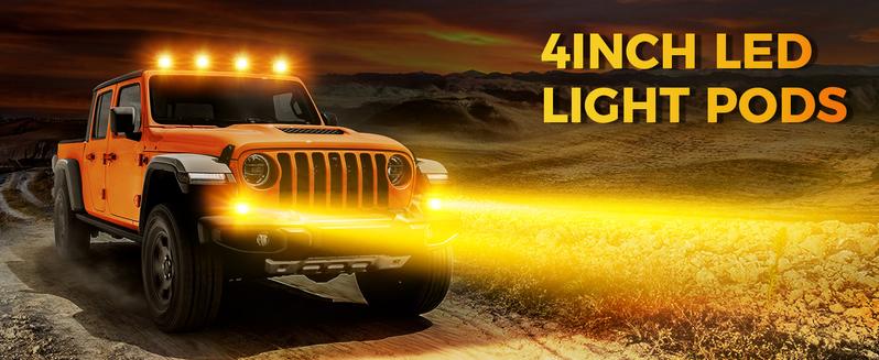 NAOEVO 4 Inch LED Pod Lights, White Amber Offroad Fog/Driving Lights LED Light Bar with 2 Leads Wiring Harness, Spot Flood LED Work Lights for Truck Boat UTV ATV, 2-Pack (White/Amber/White&Amber)