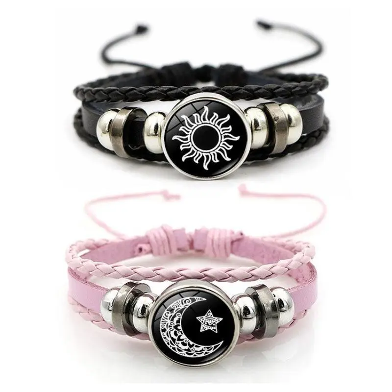 Vintage Style Matching BF and GF PU Leather Couple Jewelry Bracelets, Multi-Layer Beaded Woven Design, 17cm Chain with 5cm Extender, Glass Accents, Customizable with Pictures, Festive Party Accessory GF Gift