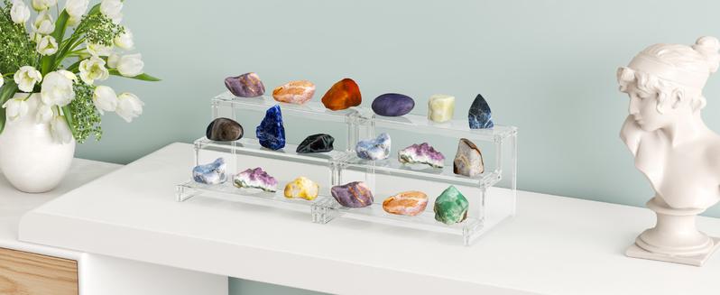 Lifewit 3 Tier Clear Display Stand with Interlocking Panels, Multi-Purpose Acrylic Organizer for Perfume, Skincare, Makeup & Dessert