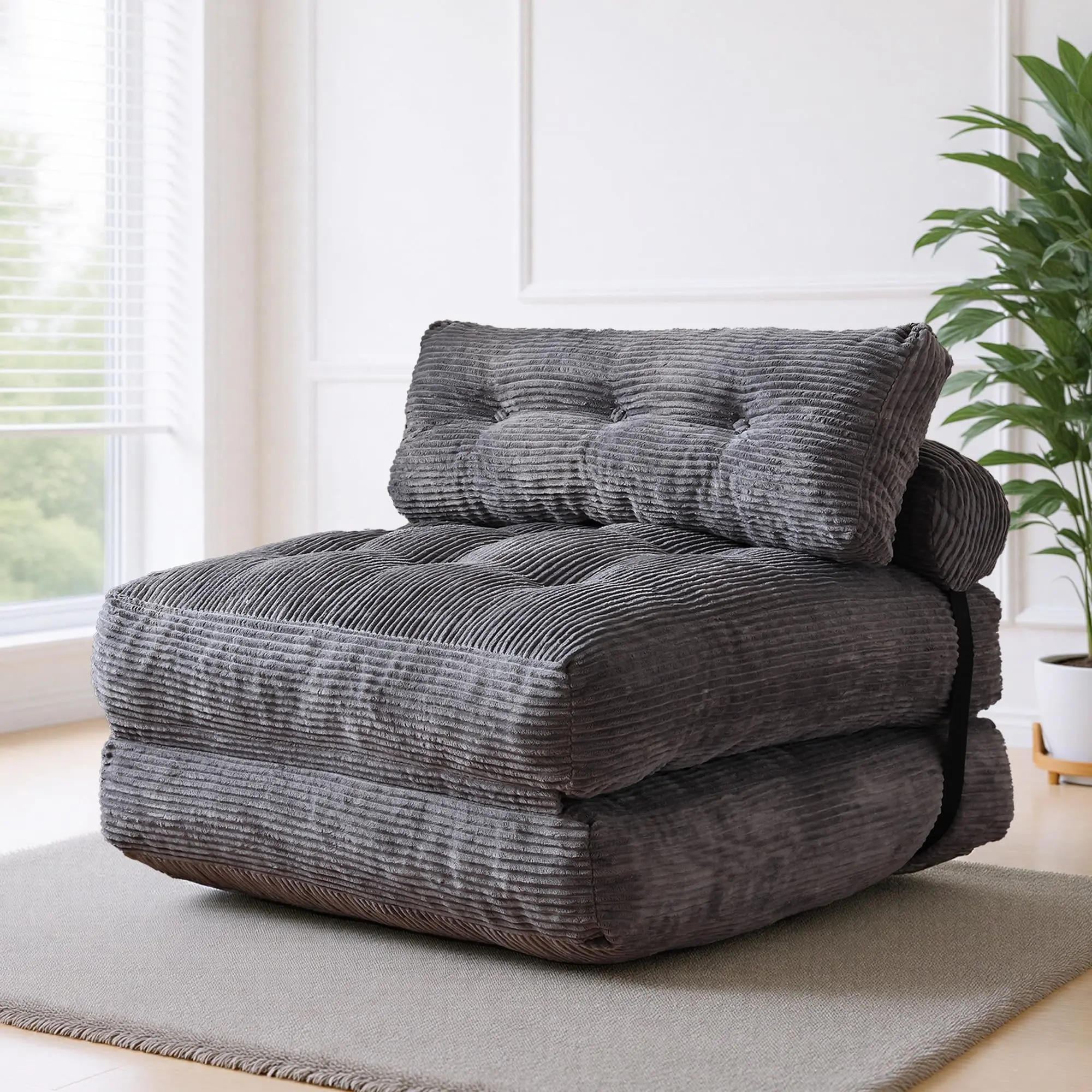 HARBORA 3-In-1 No Assembly Foldable Corduroy Sofa Bed, Vacuum Compressed 48H Fast Expand Multi Use Floor Lazy Couch, Space Saving Convertible Guest Bed For Small Apartment & Pet Owners,magic furniture,sofa living room furniture super bonelesscouches