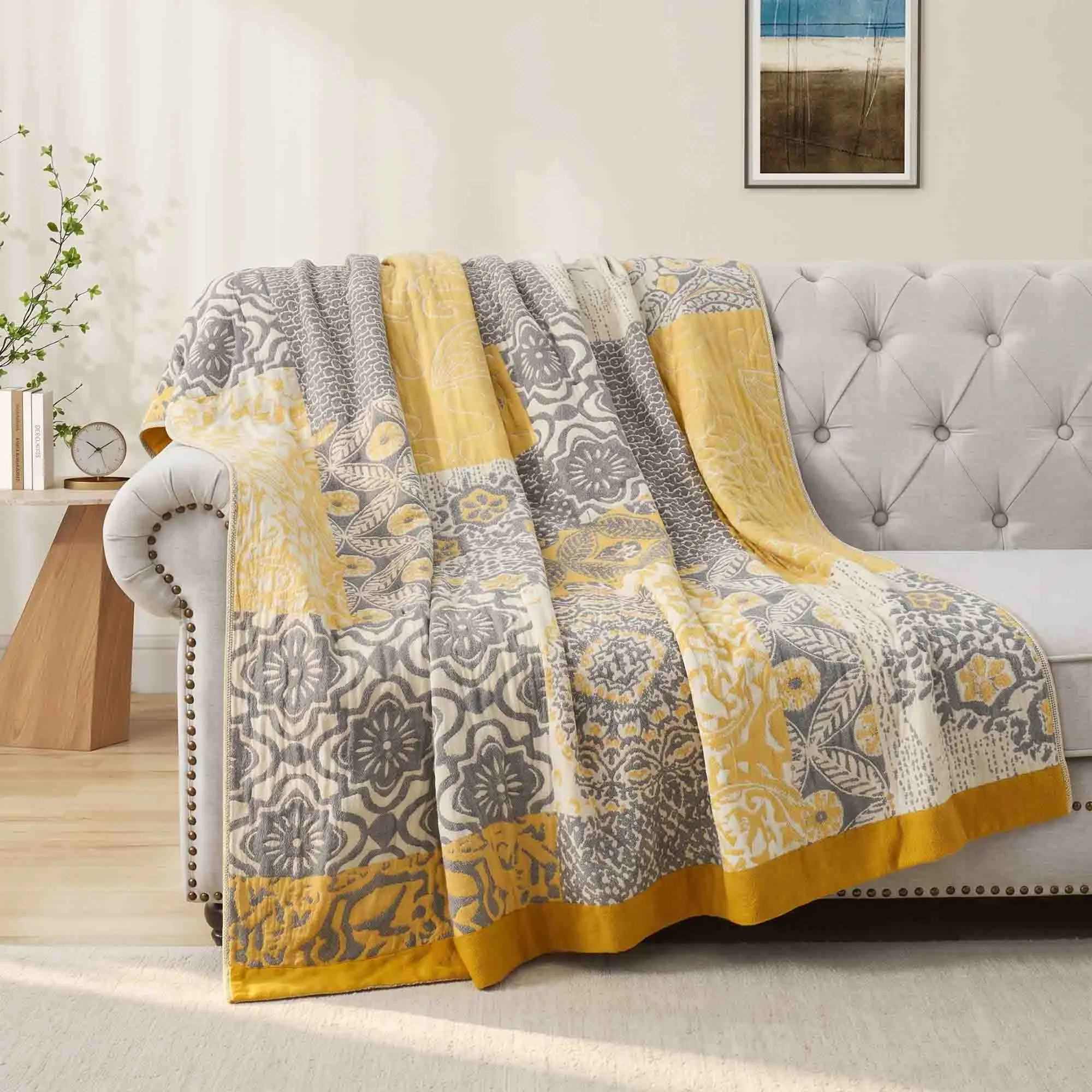 PEACE NEST 100% Cotton Printed Throw Blanket, Lightweight Breathable Printed Cover Blanket, Soft Multi-Use Bed Couch Blanket 60*80in 5 Patterns Available