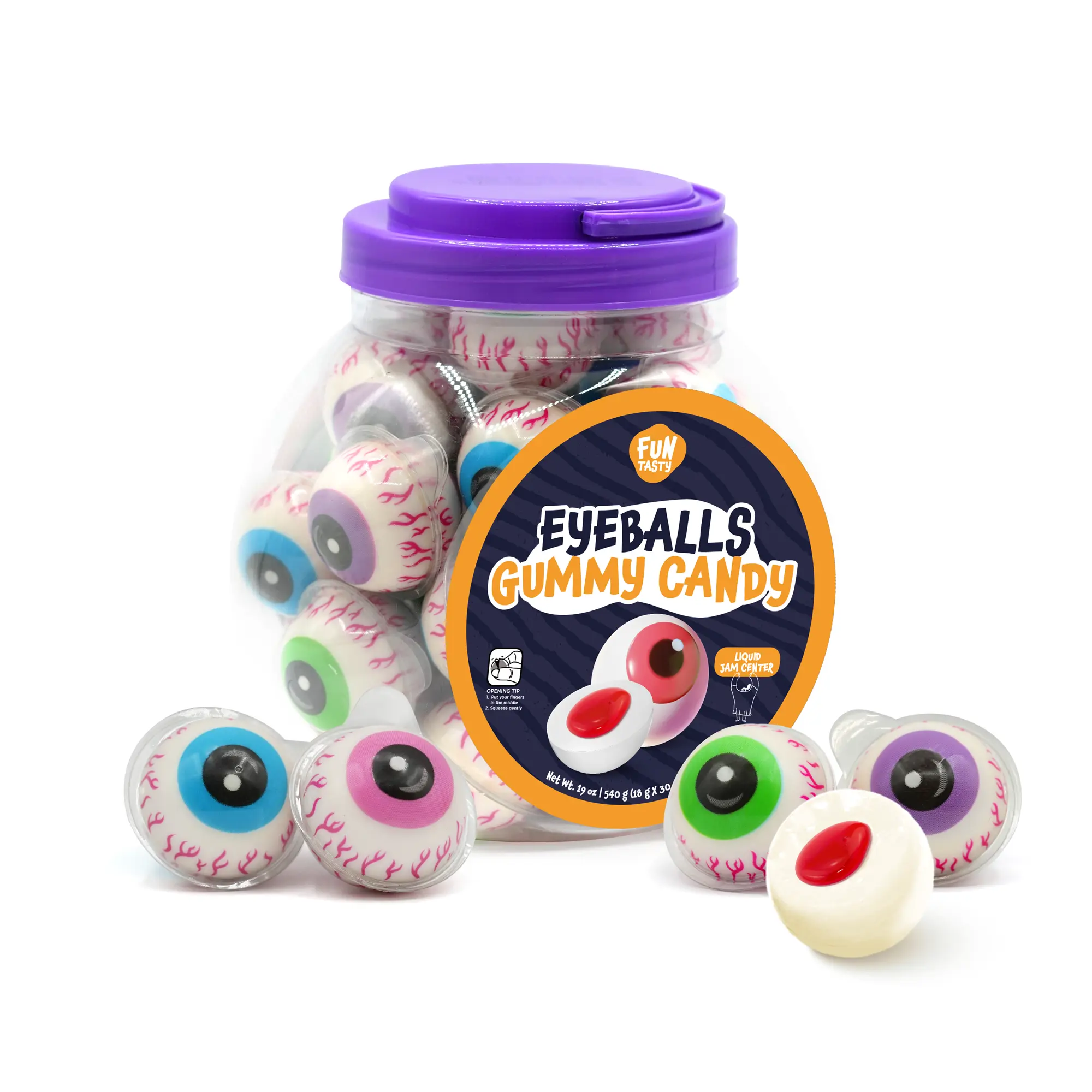 Funtasty Eyeballs Gummy Candy with Jam Center, (30 Count)