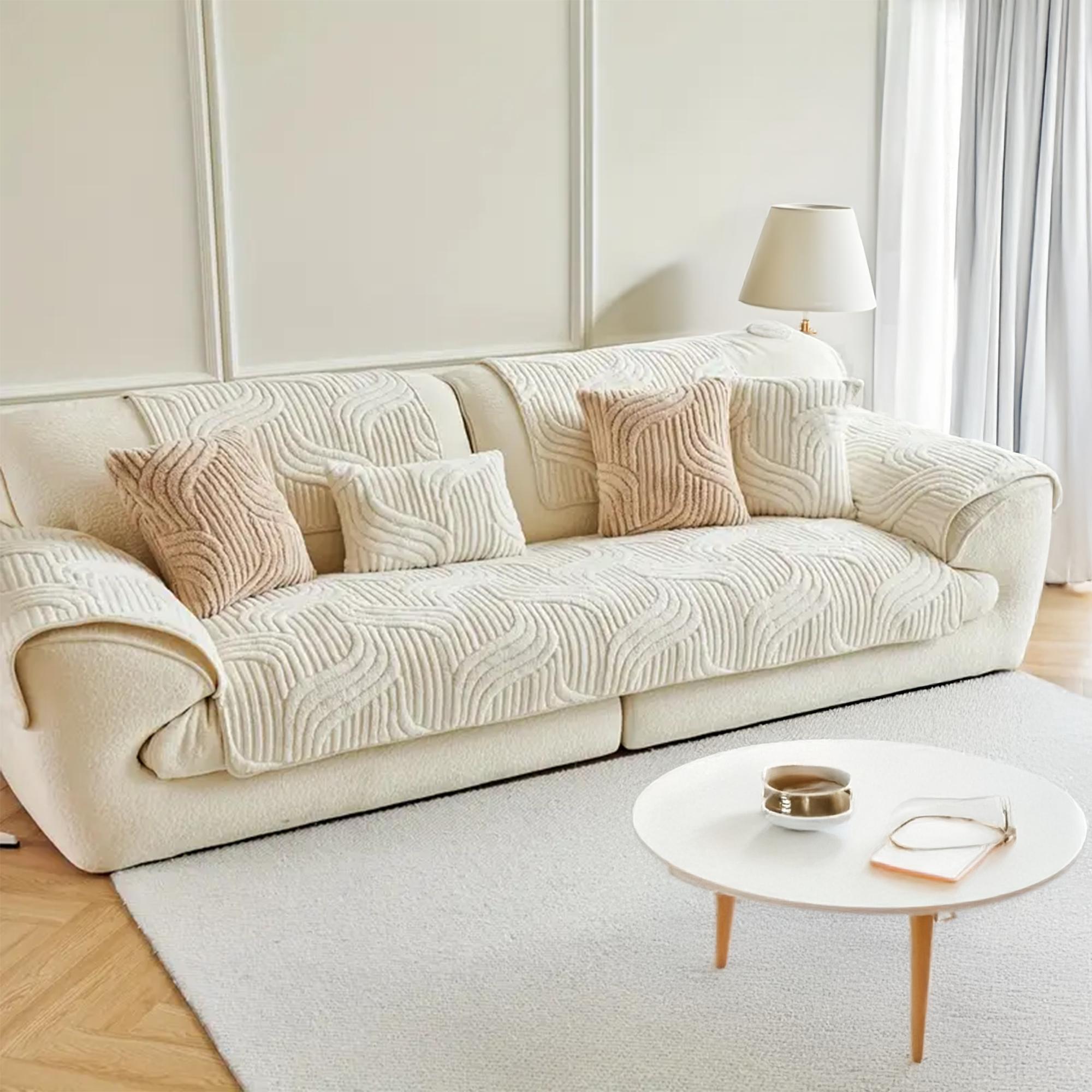 Raybee 1 Count Jacquard Solid Color Sofa Cover for 1-4 Seat, Anti-Slip & Anti-Scratch Bench Couch Cover, Ultra-Soft Sofa Towel Protector, Dust Prooof Sofa Mat, Machina Washable, Living Room Decor Improvement for Hotel, Dormitory, Gifts