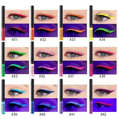 12 Colors Matte Liquid Eyeliner Set, UV Glow Neon Eye Liner Pen, Waterproof Smudgeproof Long Lasting Eyeliner, Eye Makeup Gift Kit for Women and Girls,Pigmented Graphic Liners,Lipliner Set, Birthday Party,Daily Cosmetic,Halloween blue eyeliner