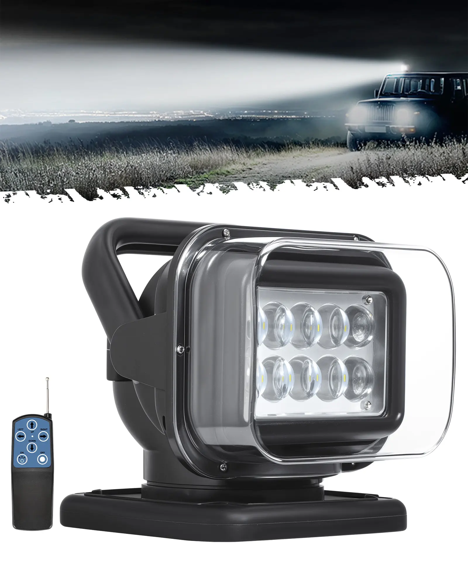 Partsam Remote Control LED Spotlight & Rotating Searchlight for Off Road Pickup Trucks - 5000 Lumens, 50W Power Output