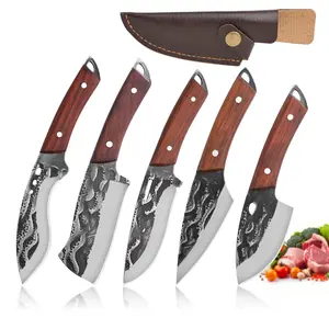 Set of 5 small kitchen meat knives with a forged sharp blade; each knife comes with a sheath. Lightweight, durable, and easy to clean—an ideal choice for home kitchens and as holiday gifts.