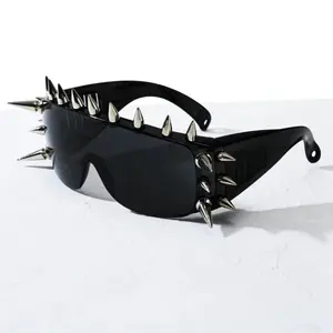 1 Pair Fashion Punk Aesthetic Spiked Design Sunglasses, Flat Top Frame Styling Sunglasses, Novelty Sunglasses for Women & Men