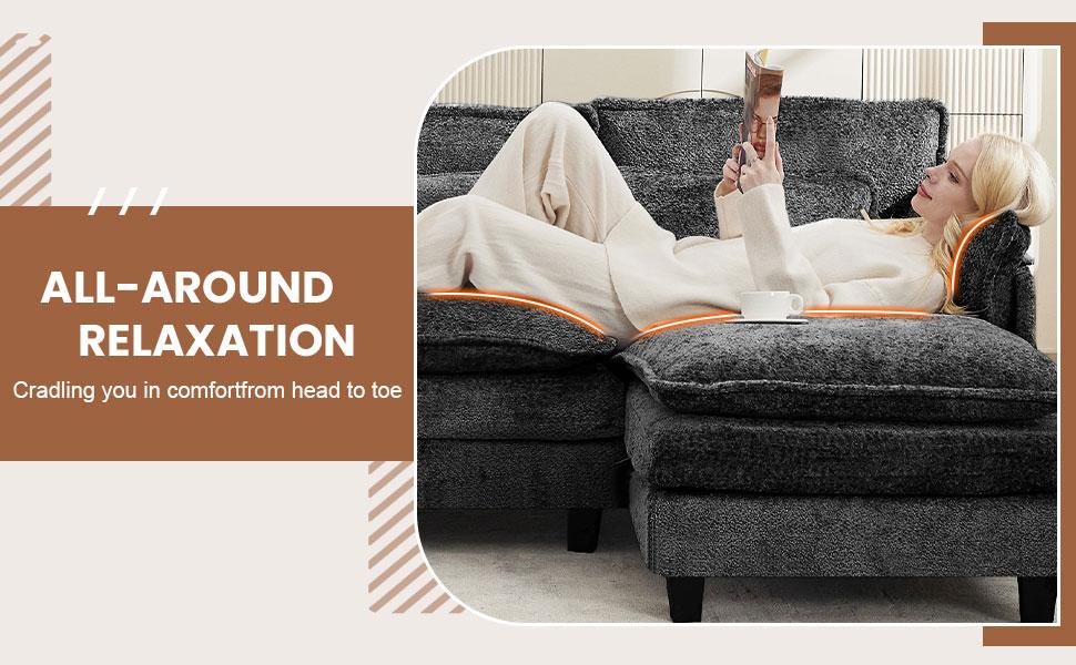 【3 Packages】110" U Shaped Couch,Modular Sectional Sofa with 4 Waist Pillows,Sleeper Deep Seat Couch with Double Chaise Lounge & Memory Foam for Living Room 【3 Packages】110" U Shaped Couch,Modular Sectional Sofa with 4 Waist Pillows,Sleeper Deep Seat Couch with Double Chaise Lounge & Memory Foam for Living Room