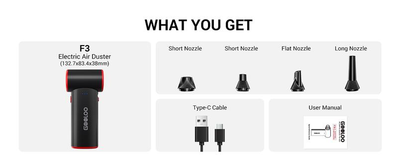 GOOLOO F3 Electric Air Duster- 110000RPM 52m/s Super Power Compressed Air, Variable Speed Canned Air with Fast Charging, Mini Dust Blower for Computer, Keyboard, House, Outdoor and Car