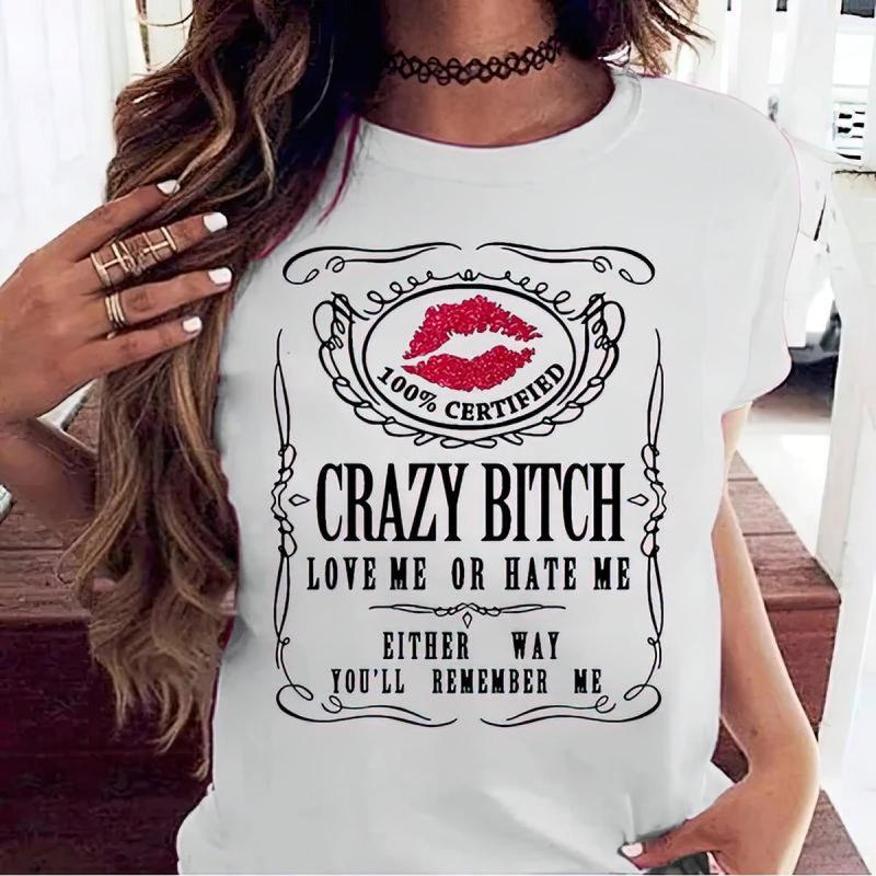 Short Sleeve Women's Funny Graphic Tees Crazy Bitch Shirt Short Sleeve TShirt Casual T-shirt for Men WomenFashion Unisex T-shirts M-5XL