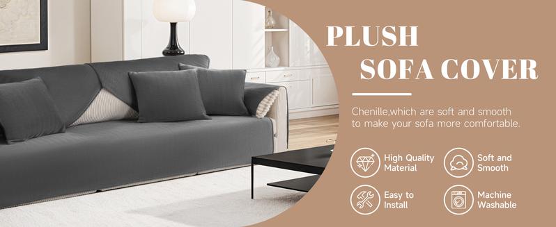 Shilucheng Velvet Chenille Sofa Cover - Friendly Furniture Protector Machine Washable & Non-Slip Stain-resistant Soft Couch Cover Perfect For Pets & Kids