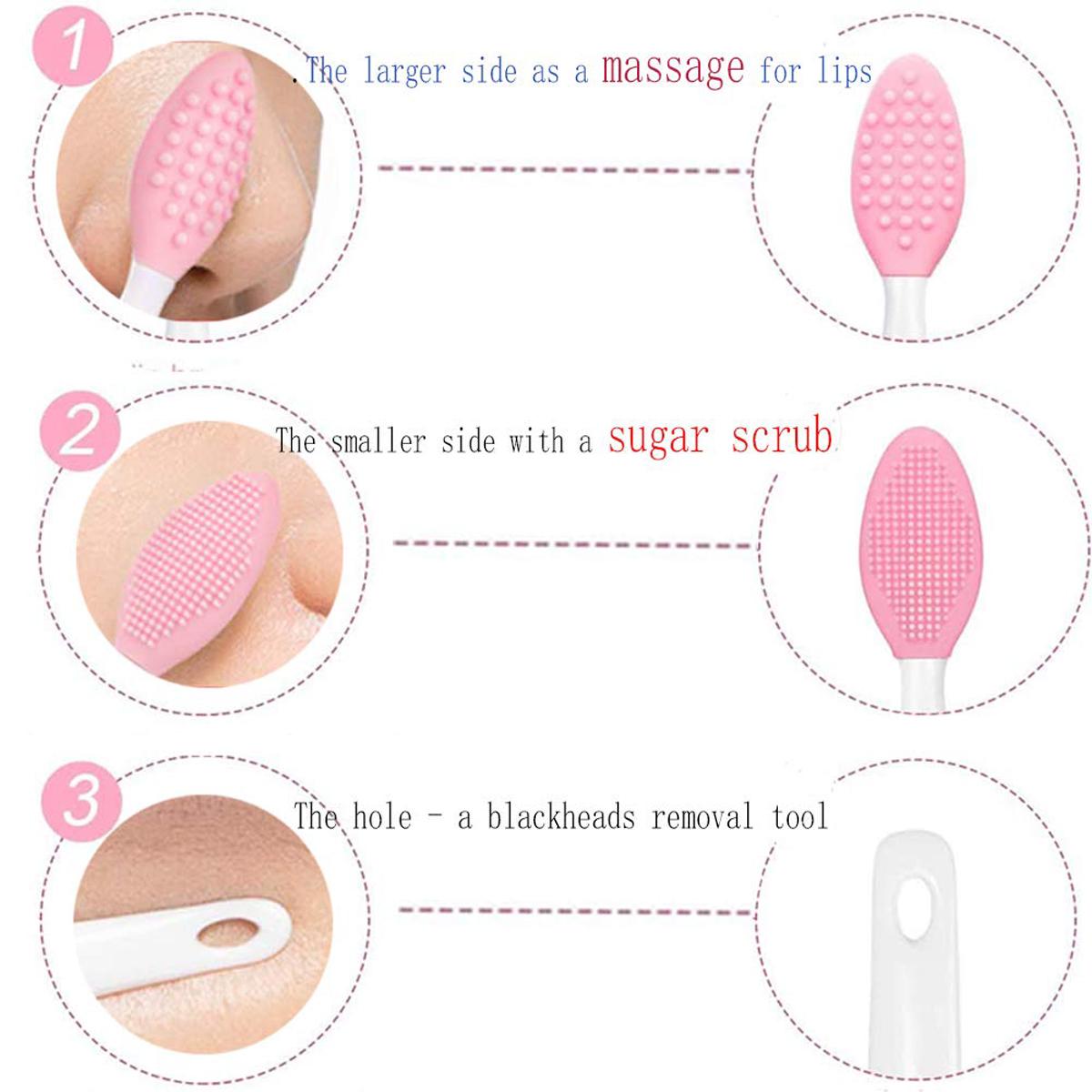 Lip Scrub Brush(4 PCS),Lip Scrubber Exfoliator,Double-Sided Silicone Lip Exfoliating Tool for Dark Lips,Nose Scrubber Lip Mask Applicator,Gentle Lip Exfoliator Scrubber Brush for Smooth,Soft,Bright,and Healthy Lips