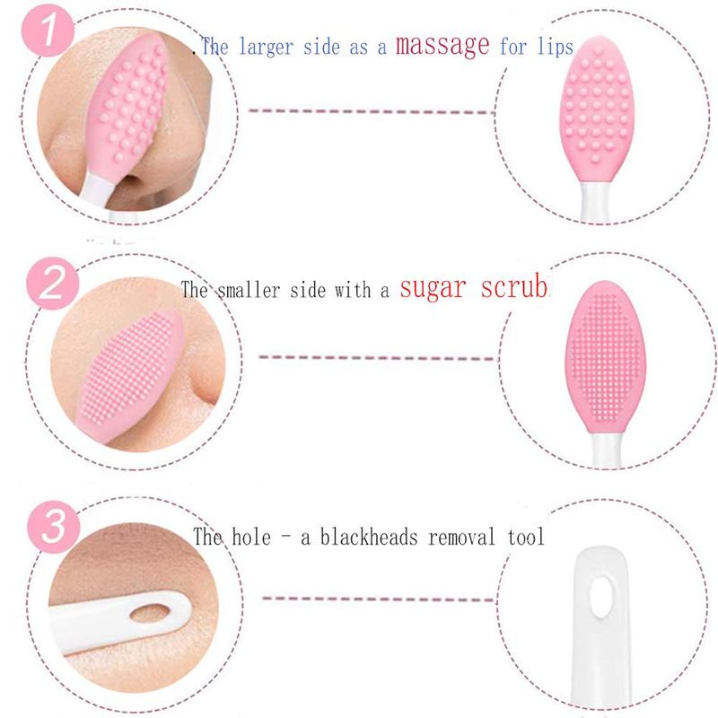 Lip Scrub Brush(4 PCS),Lip Scrubber Exfoliator,Double-Sided Silicone Lip Exfoliating Tool for Dark Lips,Nose Scrubber Lip Mask Applicator,Gentle Lip Exfoliator Scrubber Brush for Smooth,Soft,Bright,and Healthy Lips