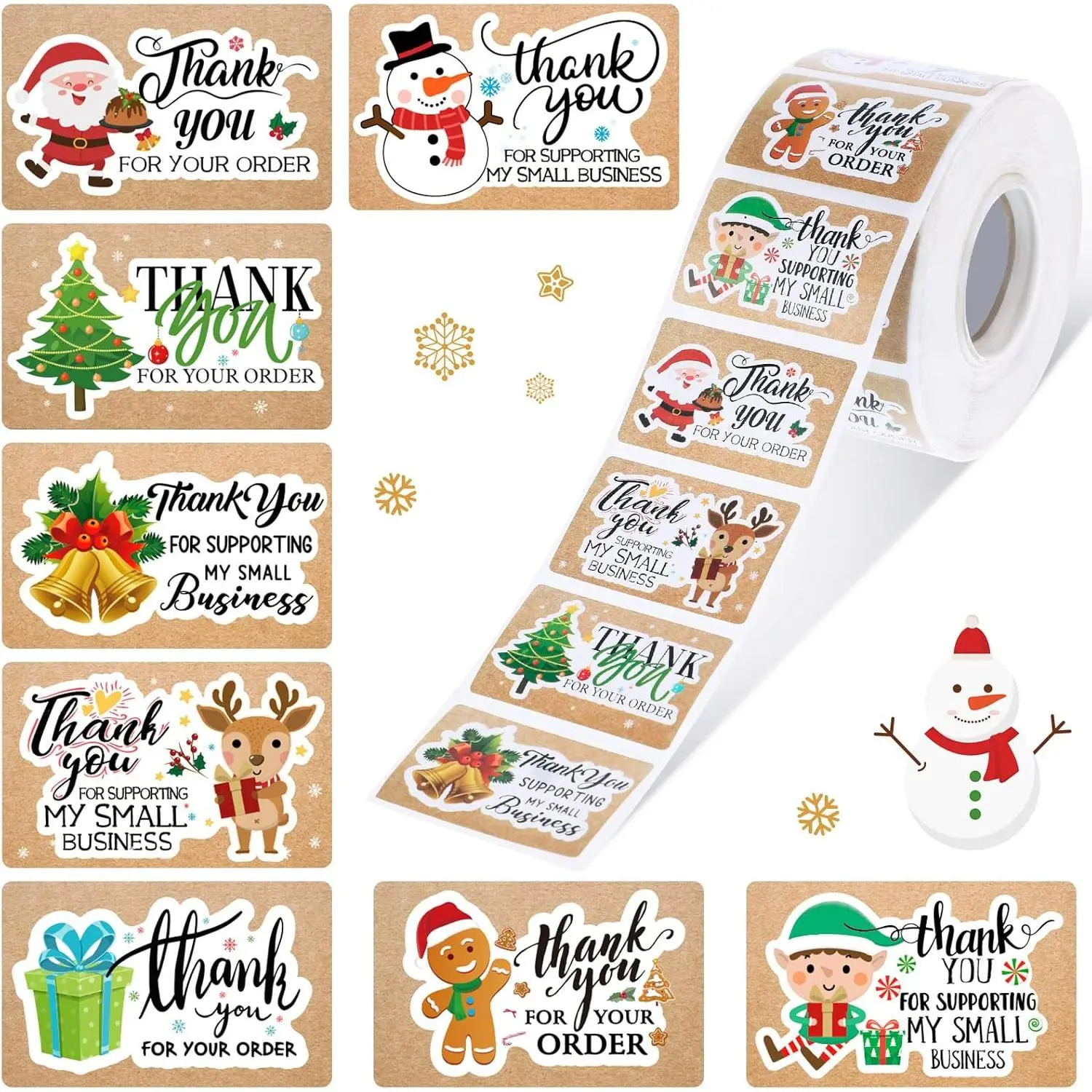 1000 count Christmas Thank You for Your Order Stickers 1.6 x 1 Inch Adhesive Tags Christmas Labels Thank You Labels Stickers Cute Business Envelopes Stickers for Business Shop Wrapping Supplies