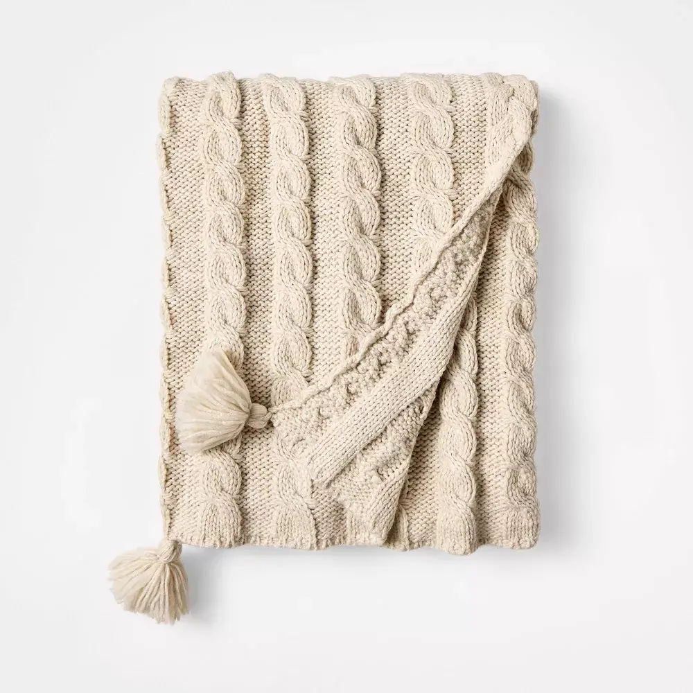 Knit Braided Throw with Tassels - Threshold Designed with Studio McGee, Neutral, Cozy Texture, Recycled Blend