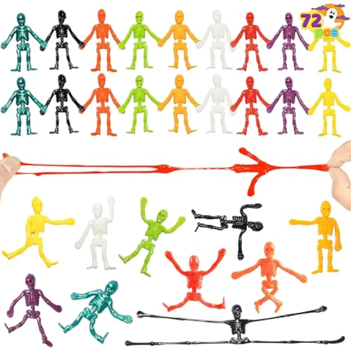 Enchanting 72 Pcs Halloween Stretchy Skeleton Relief Toys