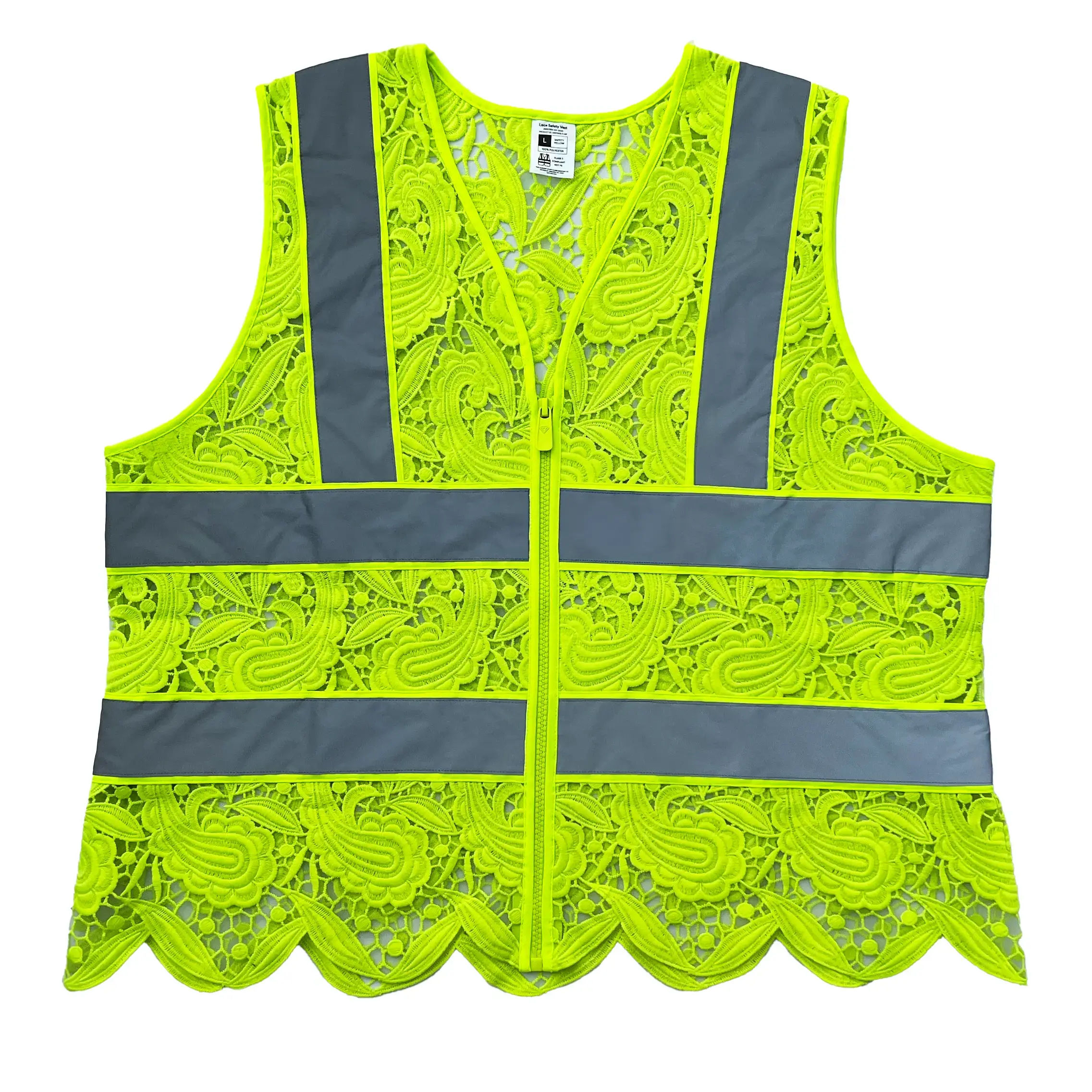 Lace Safety Vest - Reflective High Visibility ANSI Class 2 - Stylish Mesh Workwear for Women & Men - in Neon Yellow, Pink, Orange and Black