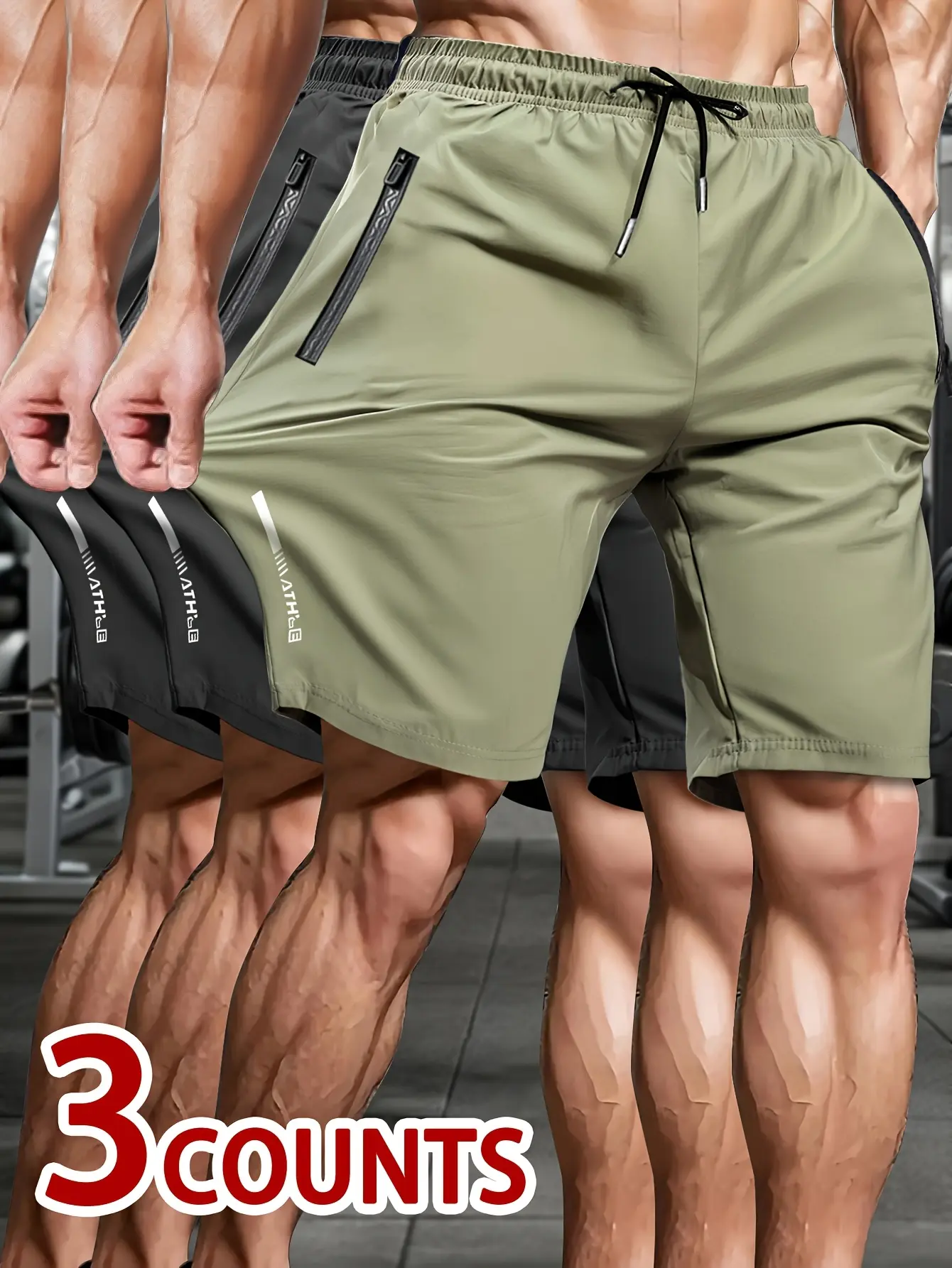 3-Piece Ice Silk Quick-Dry Lightweight Solid Color Capri Shorts Set for Men — Loose Fit, Stretch, Thin, Breathable, Ideal for Fitness, Running, and Beach